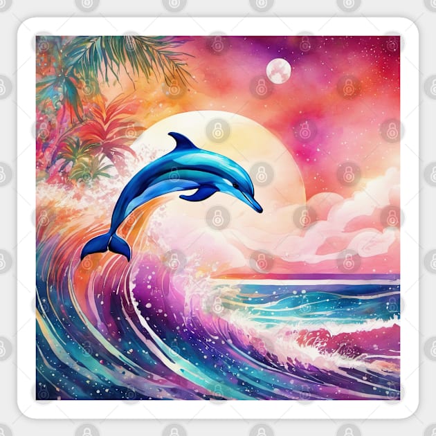 Dolphin Painting in Water Color, Beautiful, Colorful Sticker by BirdsnStuff